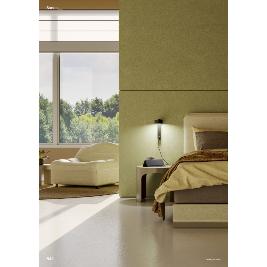 Redo 01-4643 - LED настінний світильник SADES LED/6W/230V CRI 90 USB чорний