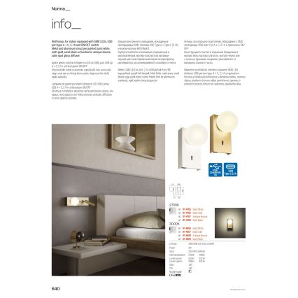 Redo 01-4663 - LED настінний світильник NORMA LED/5W/230V + LED/3W CRI 90 USB білий/чорний