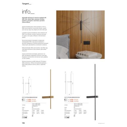 Redo 01-4673 - настенный светильник TANGENT, LED, 6 Вт, 230 В, 2700/2850/3000 K, 73 см, CRI 90, чёрный