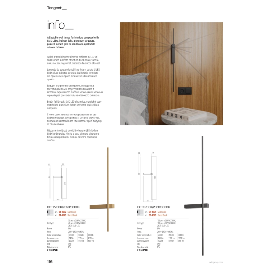 Redo 01-4673 - LED настінний світильник TANGENT LED/6W/230V 2700/2850/3000K CRI 90 чорний
