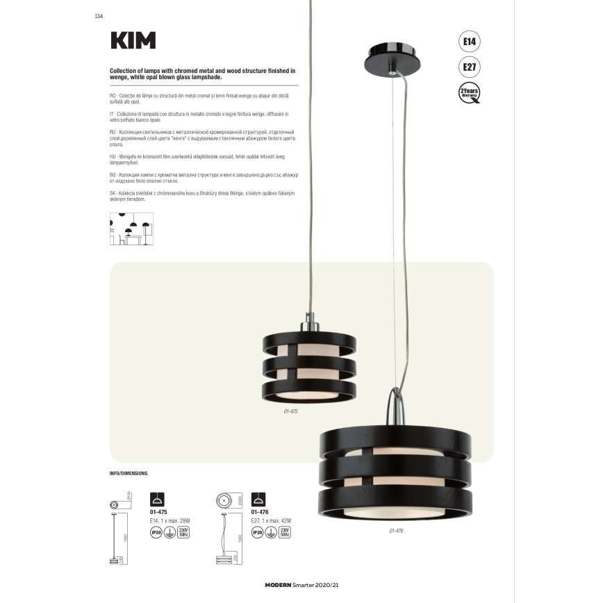 Redo 01-627 - Люстра на штанге KIM 4xE14/28W/230V глянцевый хром/черный