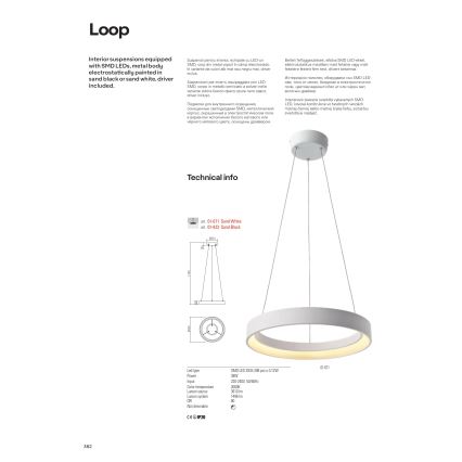 Redo 01-671 - Світлодіодна підвісна люстра LOOP LED/38W/230V діаметр 45 см білий