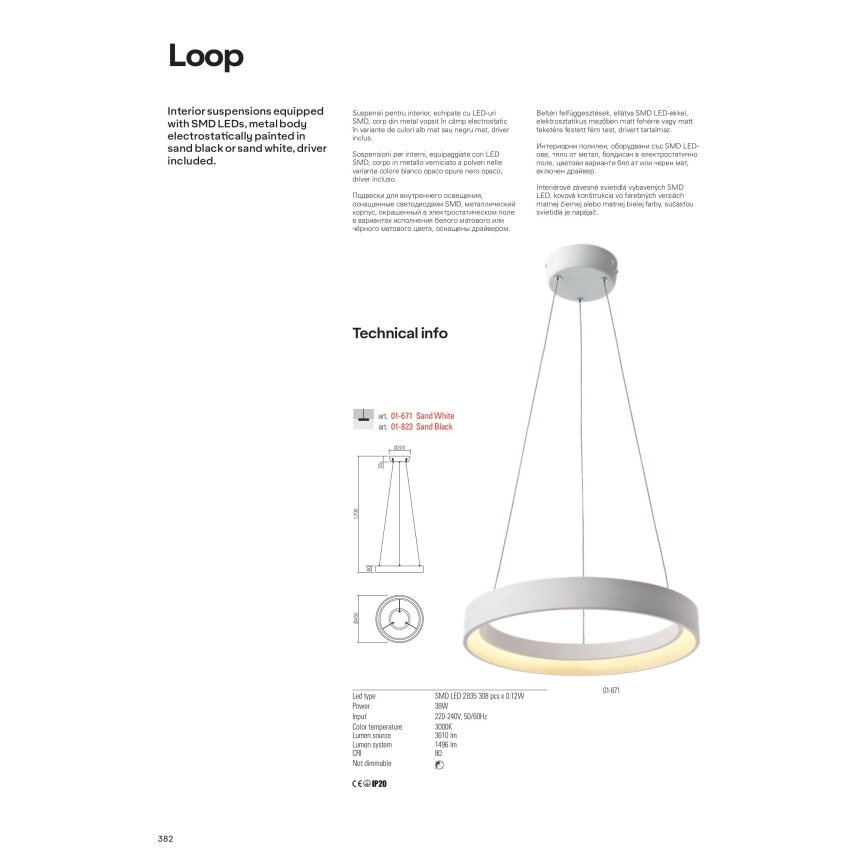 Redo 01-671 - Світлодіодна підвісна люстра LOOP LED/38W/230V діаметр 45 см білий