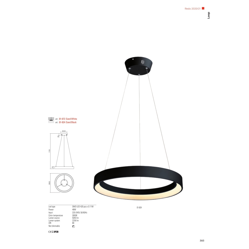 Redo 01-672 - Світлодіодна підвісна люстра LOOP LED/48W/230V діаметр 60 см білий