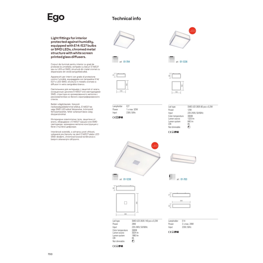 Redo 01-703 - Настенный светильник для ванной комнаты EGO 2xE14/28W/230V 36 см IP44 глянцевый хром