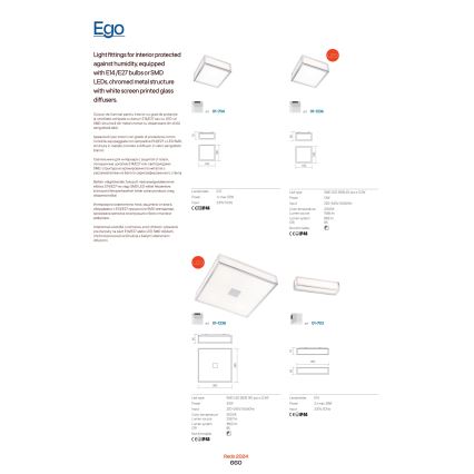 Redo 01-704 - Стельовий світильник для ванної кімнати EGO 1xE27/52W/230V 18x18 см IP44