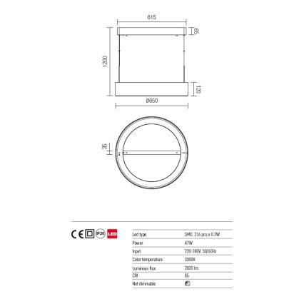 Redo 01-924 - Светодиодная подвесная люстра BOND LED/47W/230V 3000K серый