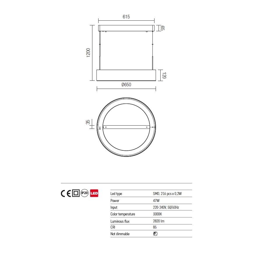 Redo 01-924 - Светодиодная подвесная люстра BOND LED/47W/230V 3000K серый