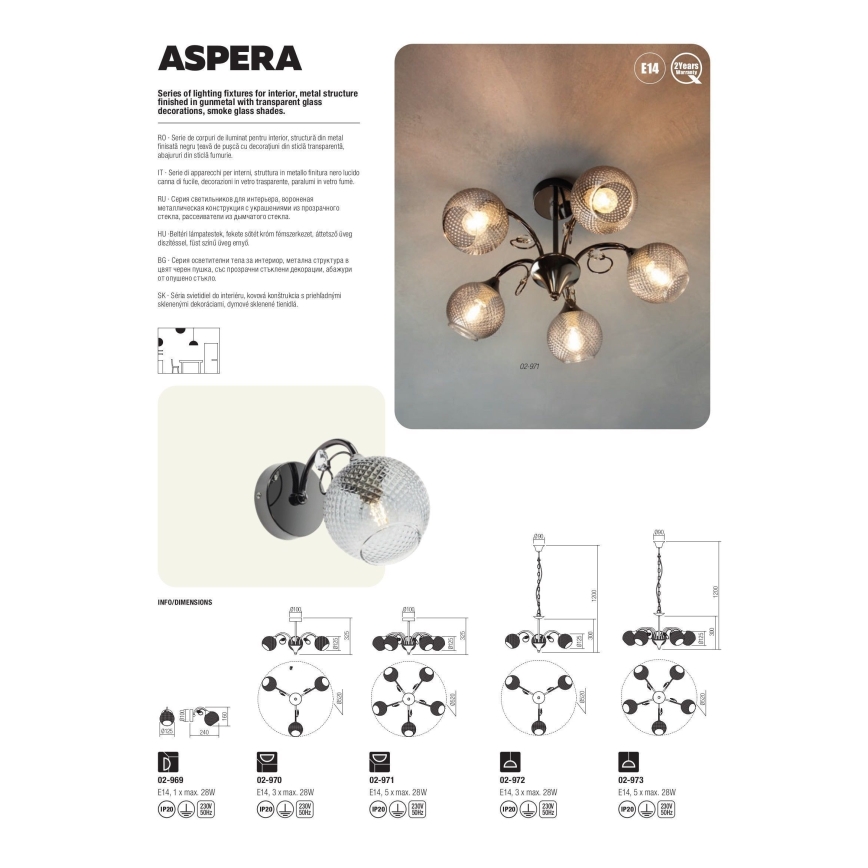 Redo 02-971 - Люстра на штанге ASPERA 5xE14/28W/230V черный