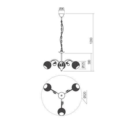 Redo 02-972 - Люстра на ланцюгу ASPERA 3xE14/28W/230V діаметр 52 см чорна