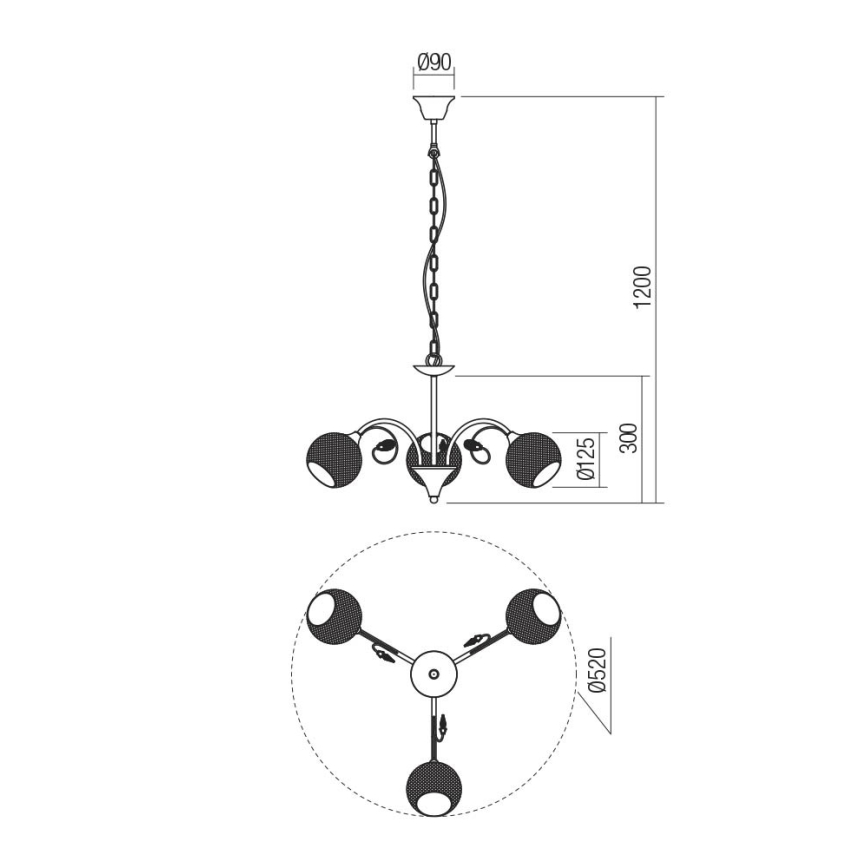 Redo 02-972 - Подвесная люстра на цепи ASPERA 3xE14/28W/230V, диаметр 52 см, чёрная