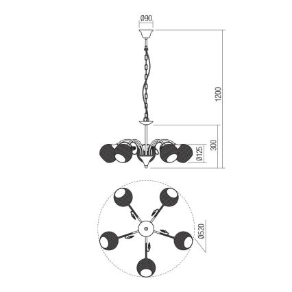 Redo 02-973 - Люстра на ланцюгу ASPERA 5xE14/28W/230V чорний