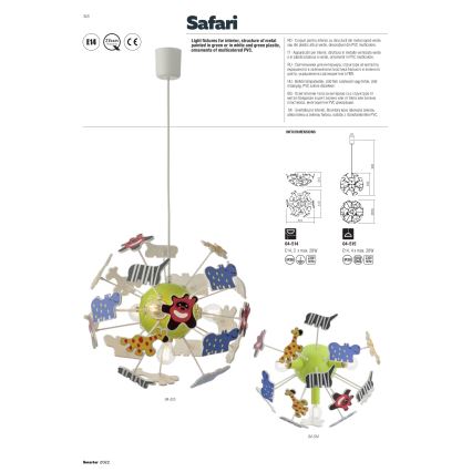 Redo 04-514 - Дитячий стельовий світильник SAFARI 3xE14/3W/230V діаметр 41 см барвиста