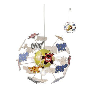 Redo 04-515 - Детская подвесная люстра SAFARI 4xE14/28W/230V диаметр 35 см красочный