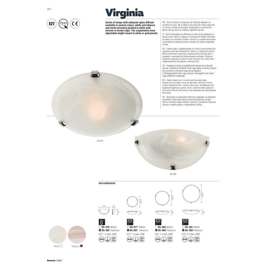 Redo 05-391 - Потолочный светильник VIRGINIA 2xE27/42W/230V диаметр 40 см белый