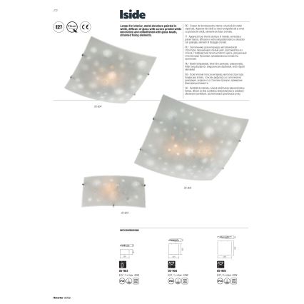 Redo 05-905 - Стельовий світильник ISIDE 2xE27/42W/230V 39x39 cm прозорий