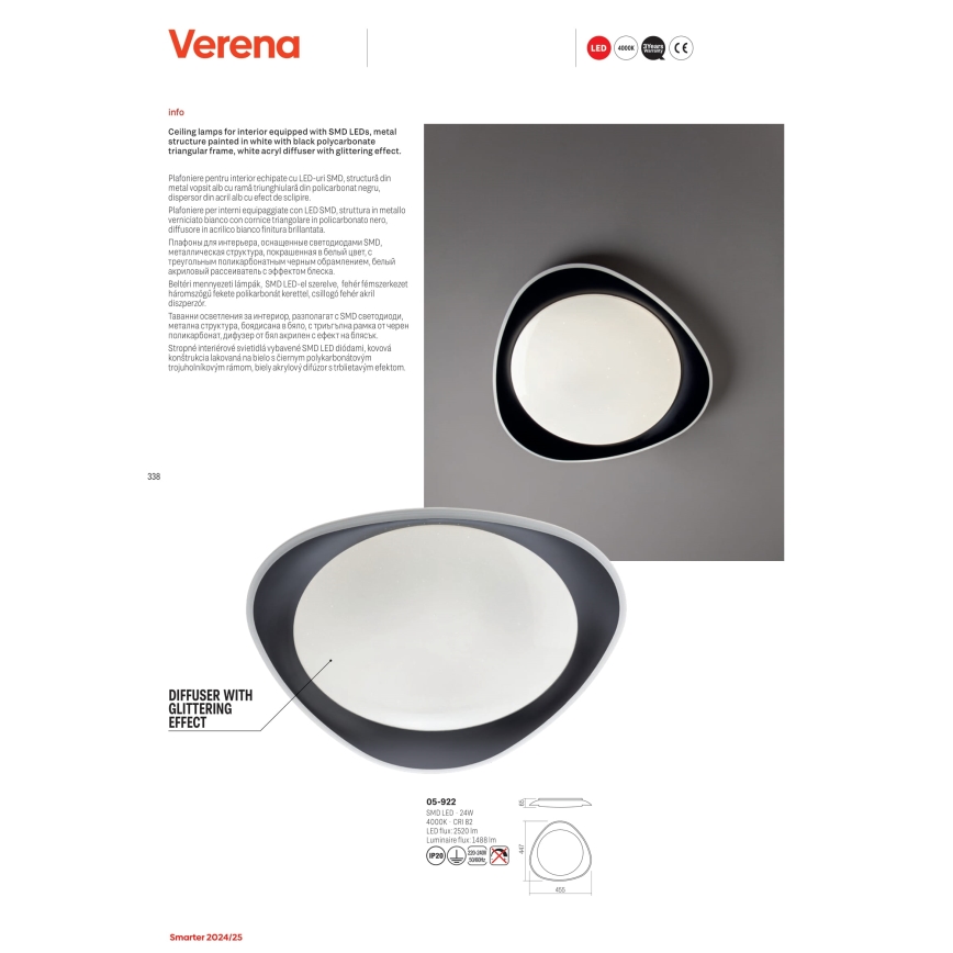 Redo 05-922 - Светодиодный потолочный светильник VERENA LED/24W/230V антрацит