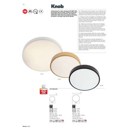 Redo 05-928 - Світлодіодний стельовий світильник KNOB LED/24W/230V 3000K-6500K 30 см білий