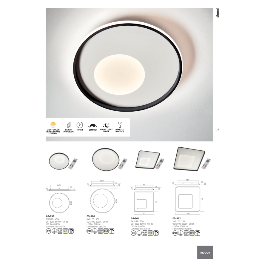 Redo 05-959 - Светодиодный потолочный светильник с регулированием яркости SINTESI LED/45W/230V диаметр 45 см 3000-6000K + дистанционное управление