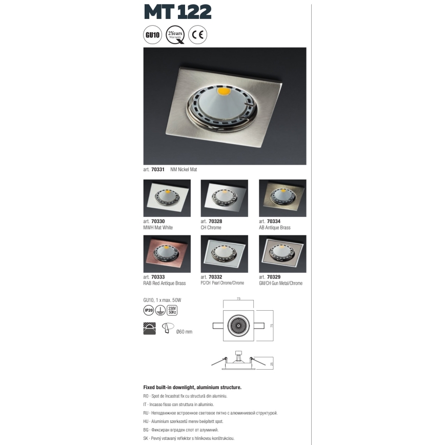 Redo 70328 - Встроенный светильник MT 1xGU10/50W/12V
