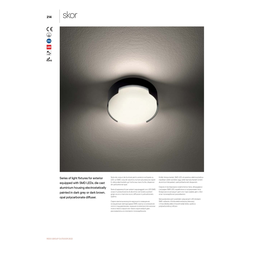 Redo 90005 - Вуличний світлодіодний стельовий світильник SKOR LED/16W/230V IP54