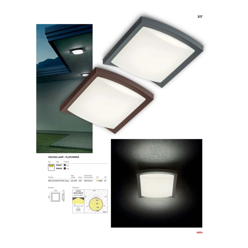 Redo 90008 - Вуличний світлодіодний стельовий світильник TALLIN LED/21W/230V 24,5x24,5 см IP54 коричневий