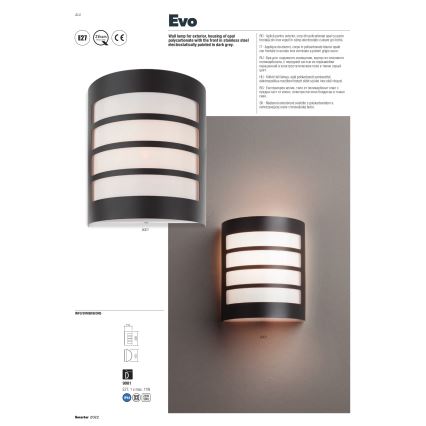 Redo 9001 - Вуличний настінний світильник EVO 1xE27/11W/230V IP44