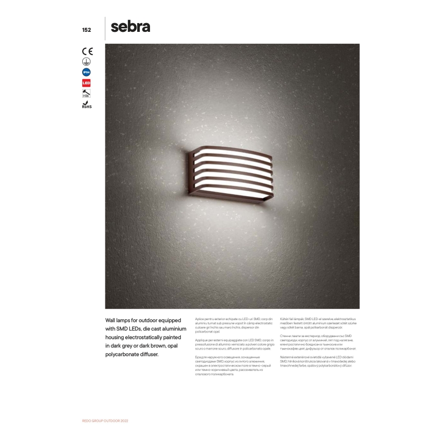 Redo 90038 - Уличный светодиодный настенный светильник SEBRA LED/15W/230V IP54