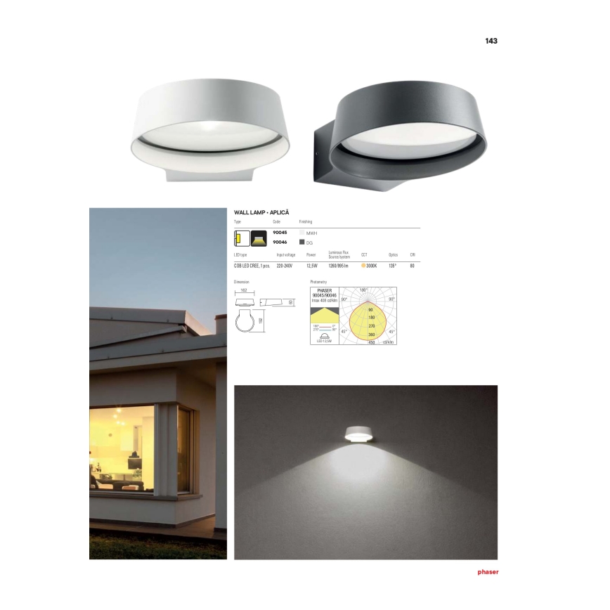 Redo 90046 - Светодиодный уличный настенный светильник PHASER LED/12W/230V IP54