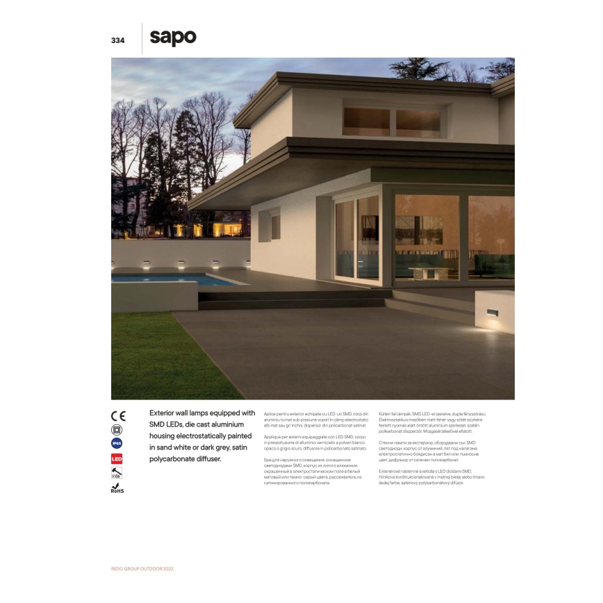 Redo 90070 - Вуличний світлодіодний настінний світильник SAPO 1xLED/3W/230V IP65