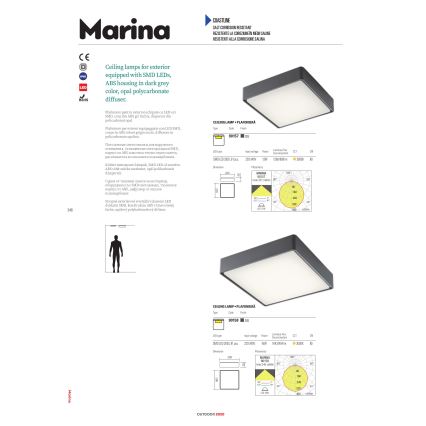 Redo 90157 - Светодиодный уличный потолочный светильник MARINA LED/12W/230V 22x22 см IP65 антрацит