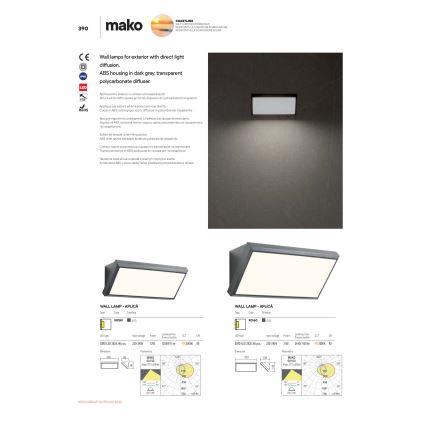 Redo 90159 - Вуличний світлодіодний настінний світильник MAKO 1xLED/12W/230V IP65