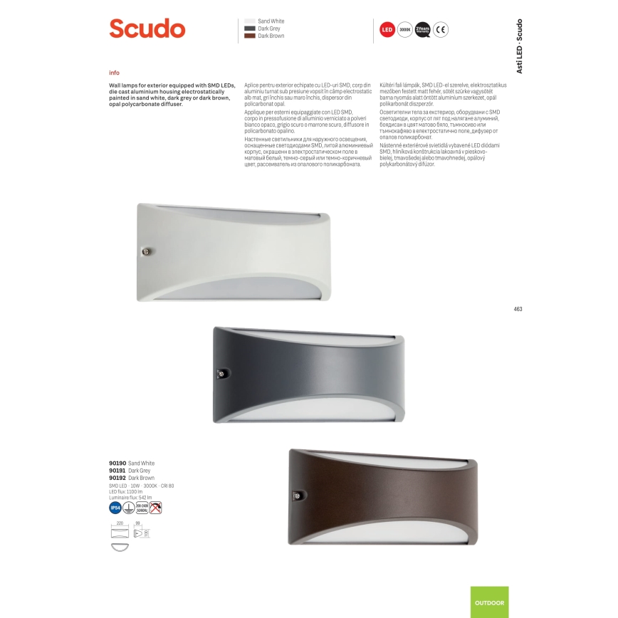 Redo 90191 - Вуличний світлодіодний настінний світильник SCUDO LED/10W/230V 3000K IP54 антрацит