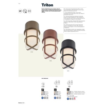 Redo 90197 - Уличный настенный светильник TRITON 1xE27/28W/230V IP54 медь