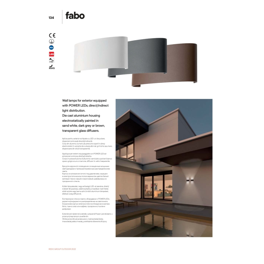 Redo 90226 - Уличный светодиодный настенный светильник FABO LED/6W/230V 3000K IP54 серый