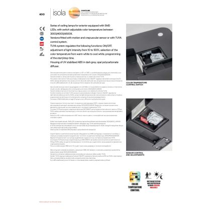 Redo 90286 - Светодиодный уличный потолочный светильник ISOLA LED/24W/230V диаметр 26 см 3000/4000/6500K IP54 антрацит