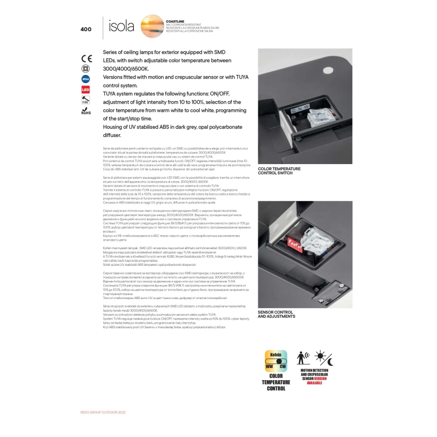 Redo 90286 - Светодиодный уличный потолочный светильник ISOLA LED/24W/230V диаметр 26 см 3000/4000/6500K IP54 антрацит