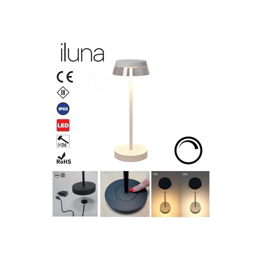 Redo 90306 - Сенсорна настільна LED лампа з регулюванням яскравості ILUNA LED/2,5W/5V 2700-3000K 3000 mAh IP65 білий