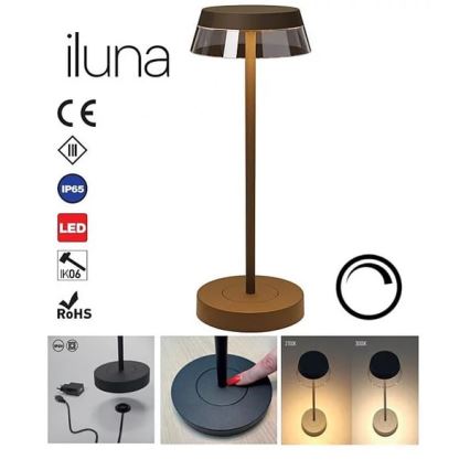 Redo 90308 - Сенсорна настільна LED лампа з регулюванням яскравості ILUNA LED/2,5W/5V 2700-3000K 3000 mAh IP65 коричневий