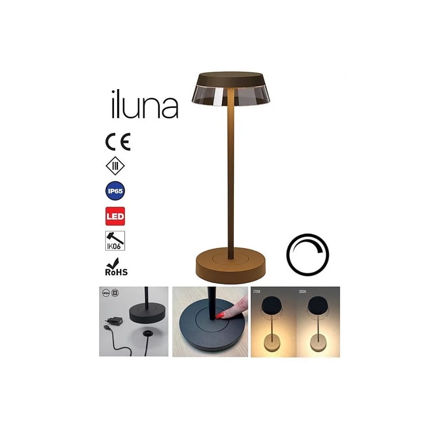 Redo 90308 - Сенсорна настільна LED лампа з регулюванням яскравості ILUNA LED/2,5W/5V 2700-3000K 3000 mAh IP65 коричневий