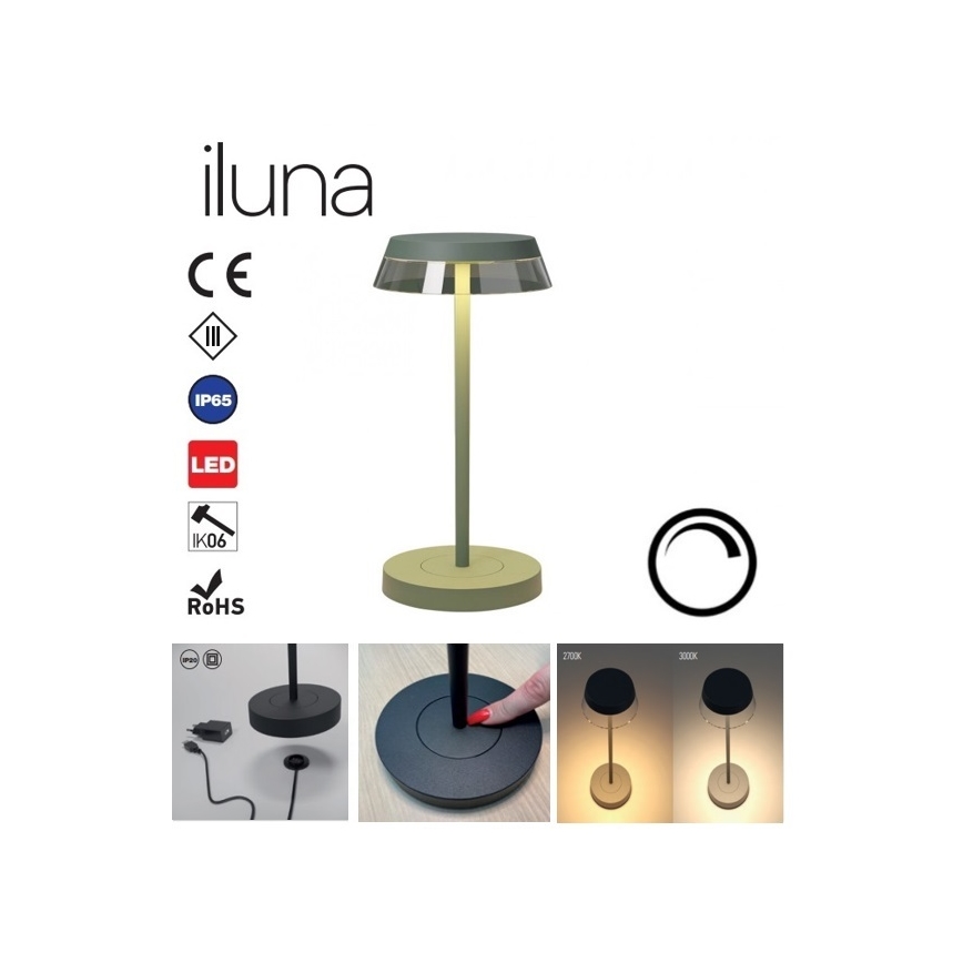 Redo 90309 - Сенсорна настільна LED лампа з регулюванням яскравості ILUNA LED/2,5W/5V 2700-3000K 3000 mAh IP65 зелений