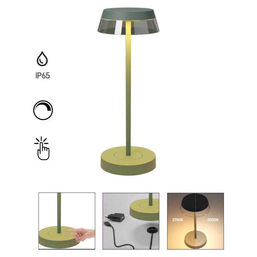 Redo 90309 - Сенсорна настільна LED лампа з регулюванням яскравості ILUNA LED/2,5W/5V 2700-3000K 3000 mAh IP65 зелений