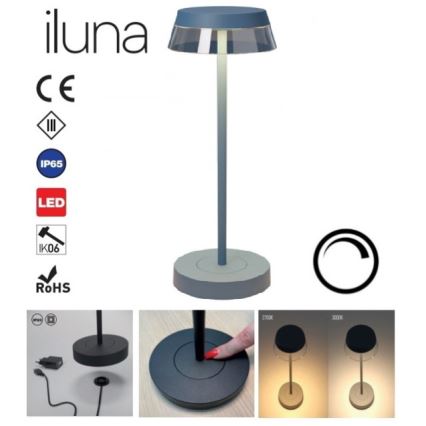 Redo 90310 - Сенсорна настільна LED лампа з регулюванням яскравості ILUNA LED/2,5W/5V 2700-3000K 3000 mAh IP65 синій