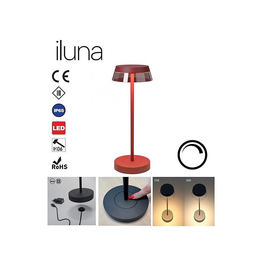 Redo 90311- Сенсорна настільна LED лампа з регулюванням яскравості ILUNA LED/2,5W/5V 2700-3000K 3000 mAh IP65 червоний