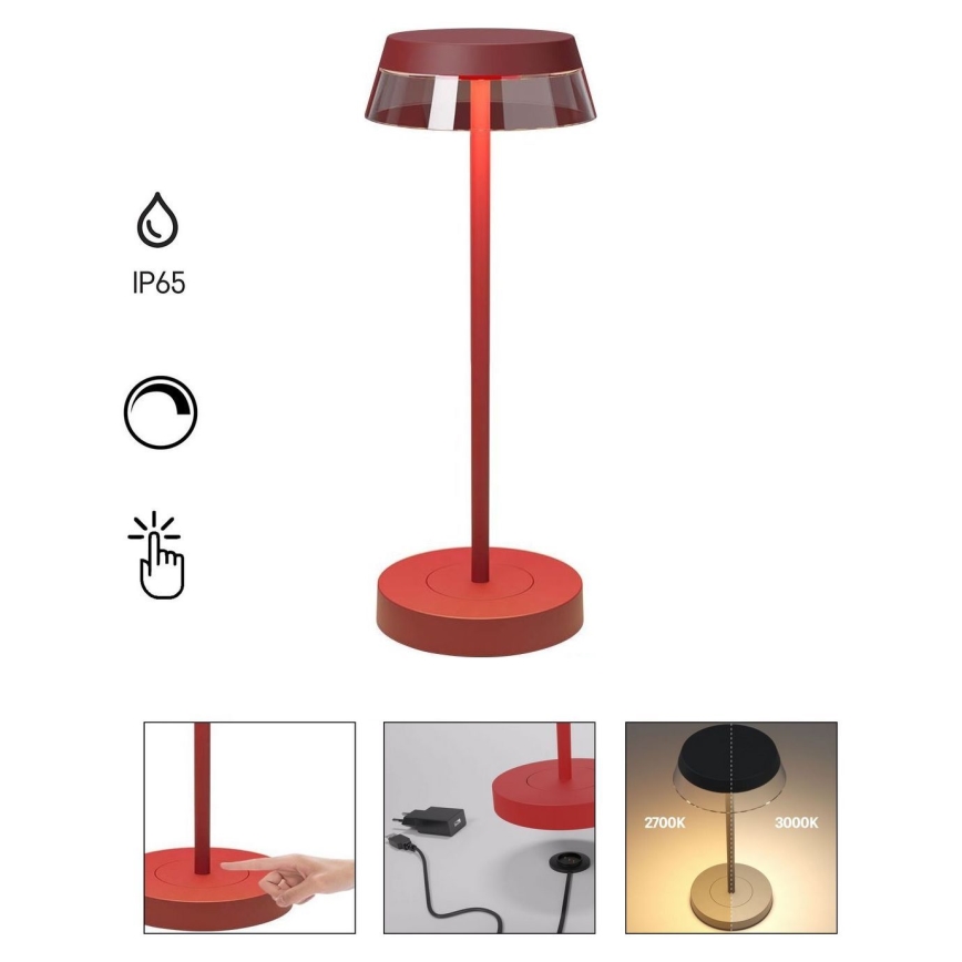 Redo 90311- Сенсорна настільна LED лампа з регулюванням яскравості ILUNA LED/2,5W/5V 2700-3000K 3000 mAh IP65 червоний
