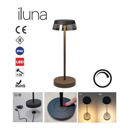 Redo 90312 - Сенсорна настільна LED лампа з регулюванням яскравості ILUNA LED/2,5W/5V 2700-3000K 3000 mAh IP65 чорний