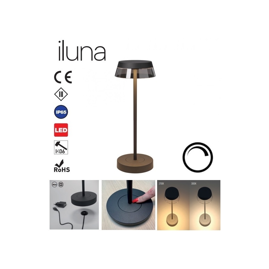 Redo 90312 - Светодиодная сенсорная настольная лампа с регулированием яркости ILUNA LED/2,5W/5V 2700-3000K 3000 mAh IP65 черный