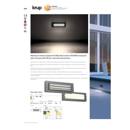 Redo 90330 - Уличный светодиодный настенный светильник KRUP LED/6W/230V IP65 антрацит