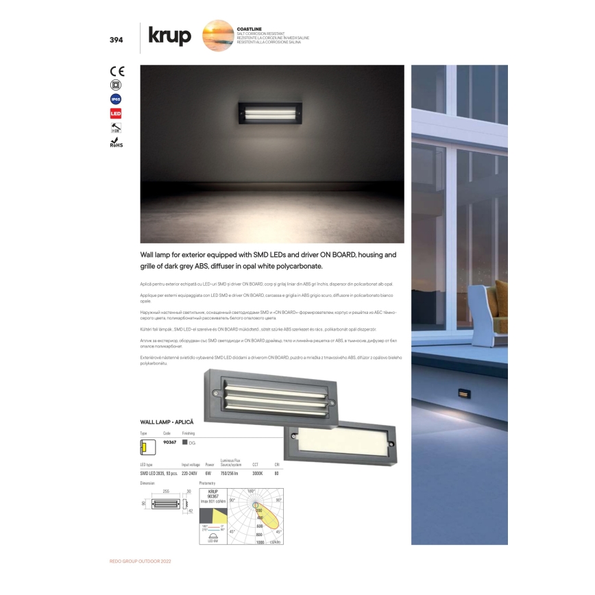 Redo 90330 - Уличный светодиодный настенный светильник KRUP LED/6W/230V IP65 антрацит