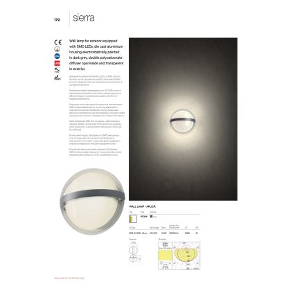 Redo 90364 - Уличный светодиодный настенный светильник SIERRA LED/10,8W/230V IP54